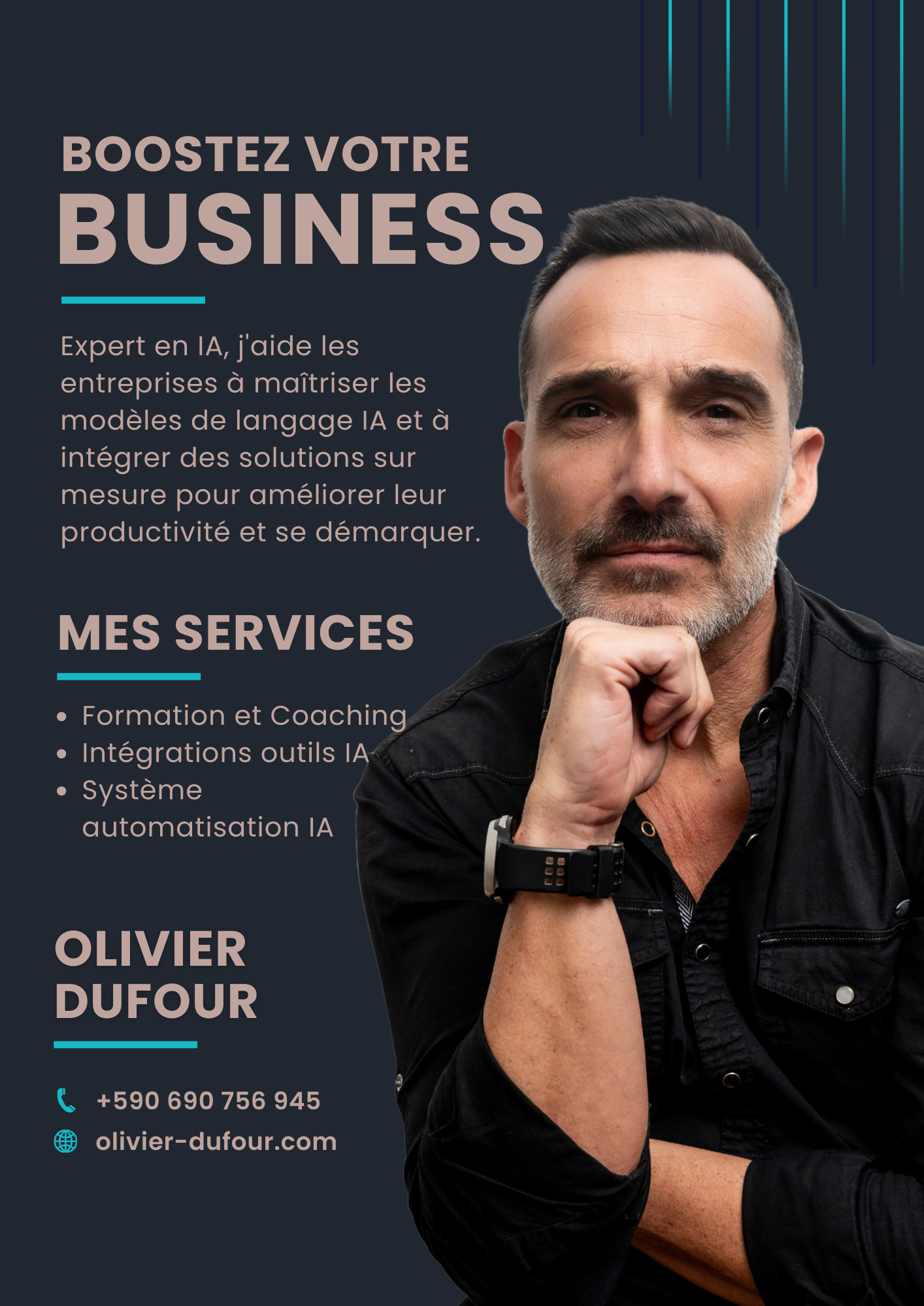 Flyer Olivier Dufour expert, formateur et consultant en intelligence artificielle générative en Guadeloupe