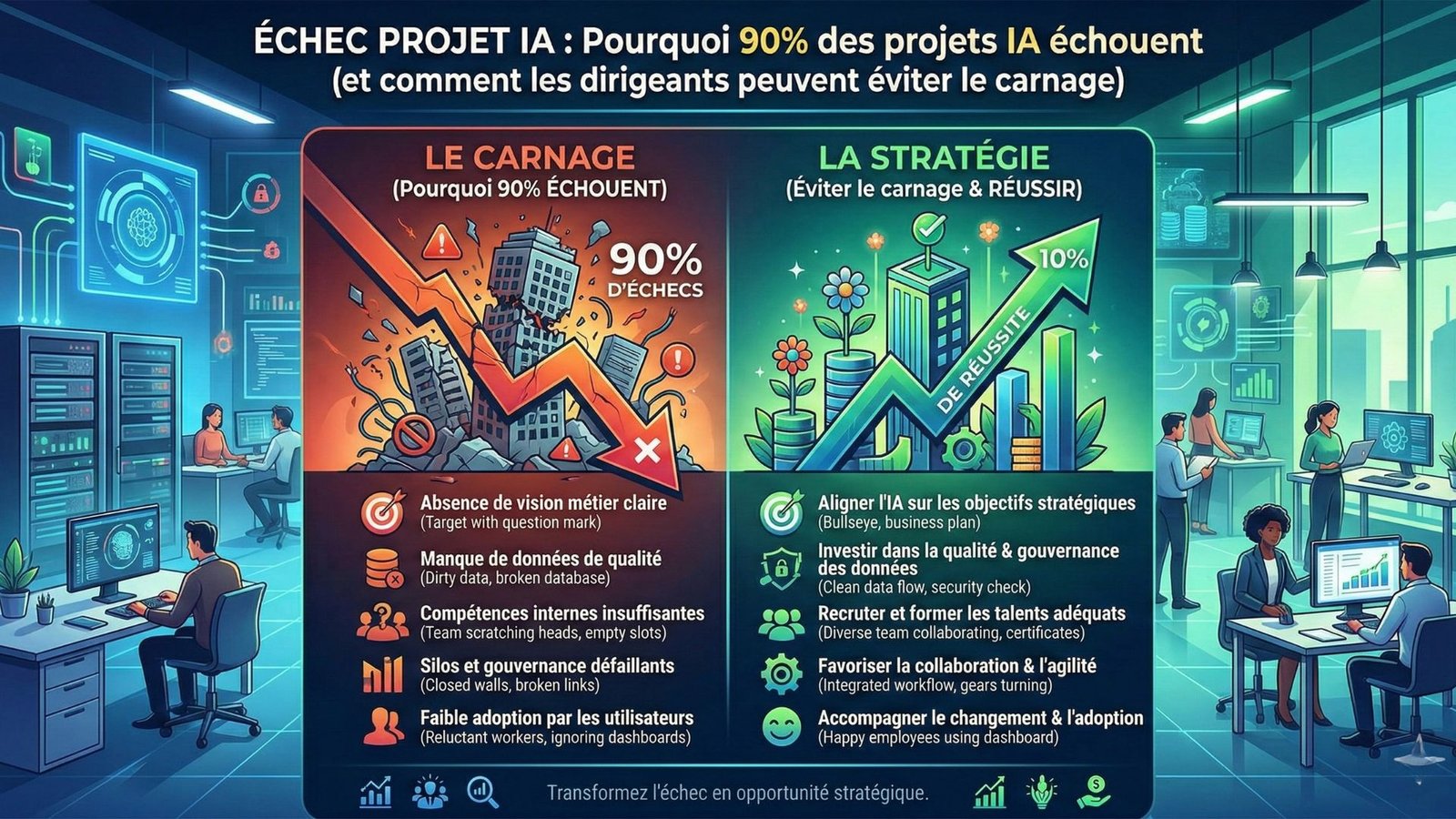 Schéma illustrant les causes d'échec d'un projet IA dans une PME en Guadeloupe