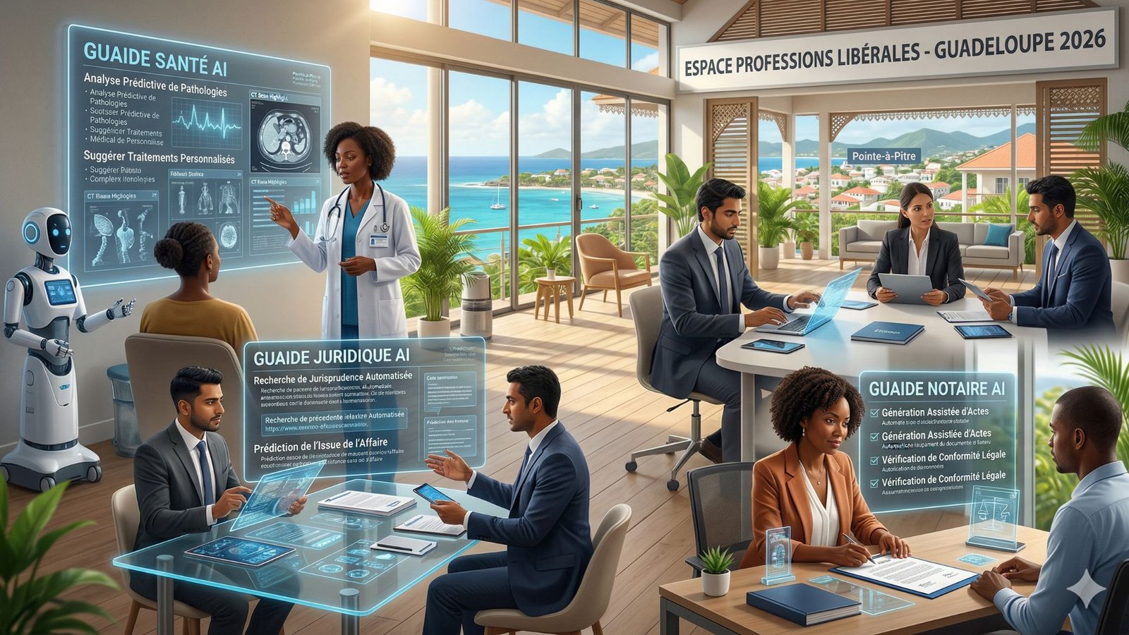 Médecin, avocat et notaire en Guadeloupe utilisant l'intelligence artificielle sur leurs postes de travail