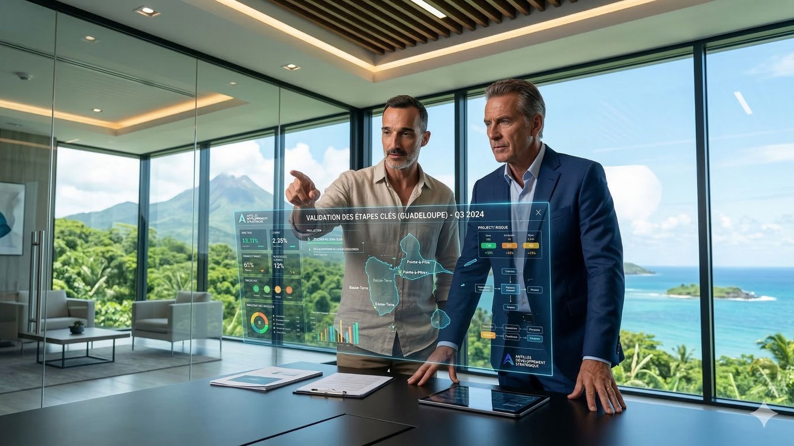 Dirigeant guadeloupéen découvrant la formation IA avec un consultant expert local